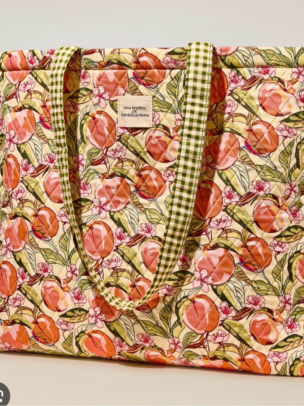 Vera Bradley Quilted Peach Floral Tote - Peach/Pink/Green